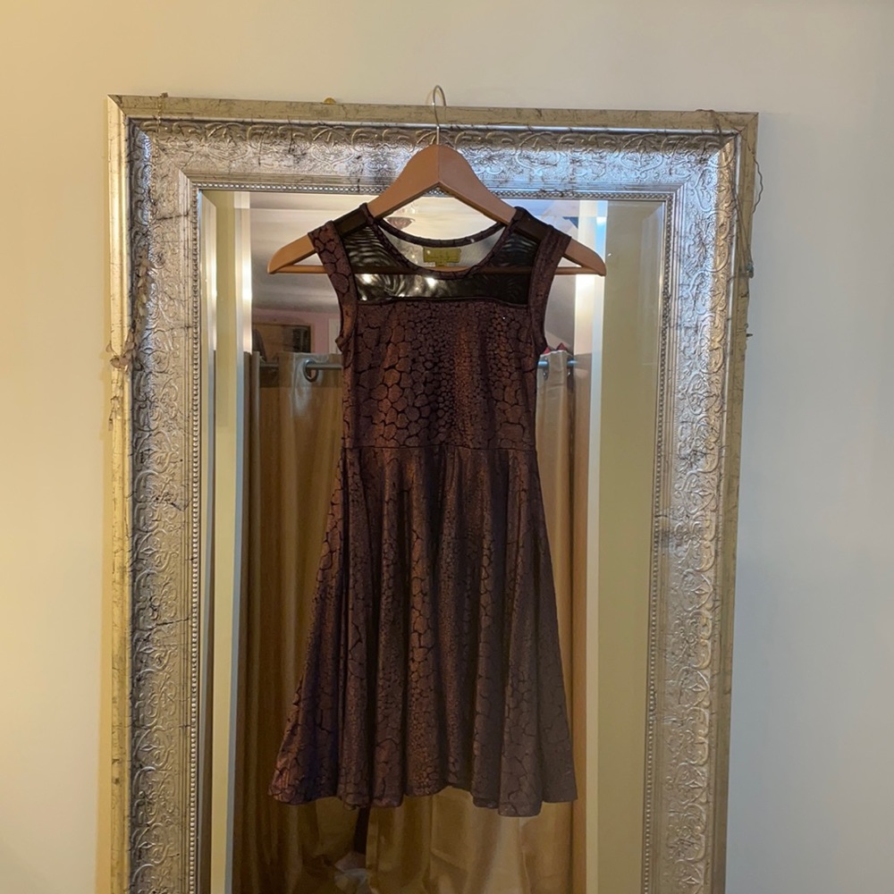 Nicole Miller flocked copper print dress sheer top